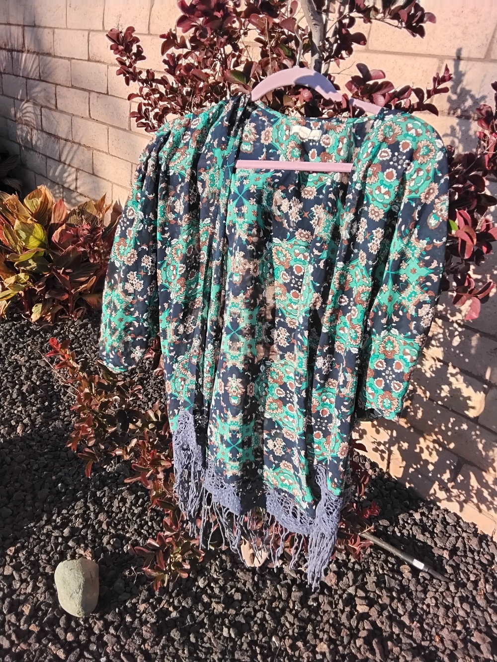 Boho Floral Kimono Cardigan in Teal and Navy